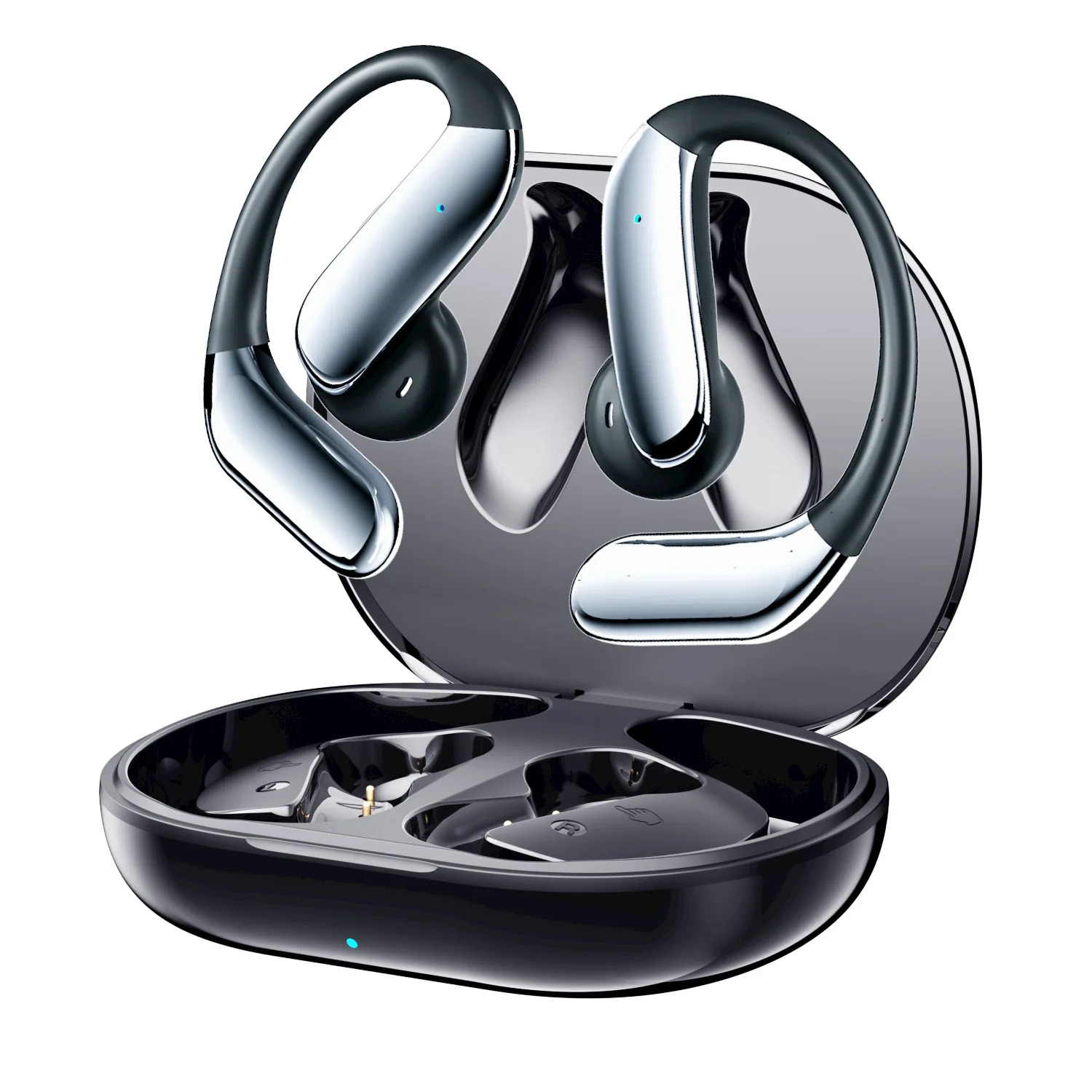 (preto) Fone De Ouvido Bluetooth 5.4 com Clipe, Touch Controls e Som Estéreo 360°