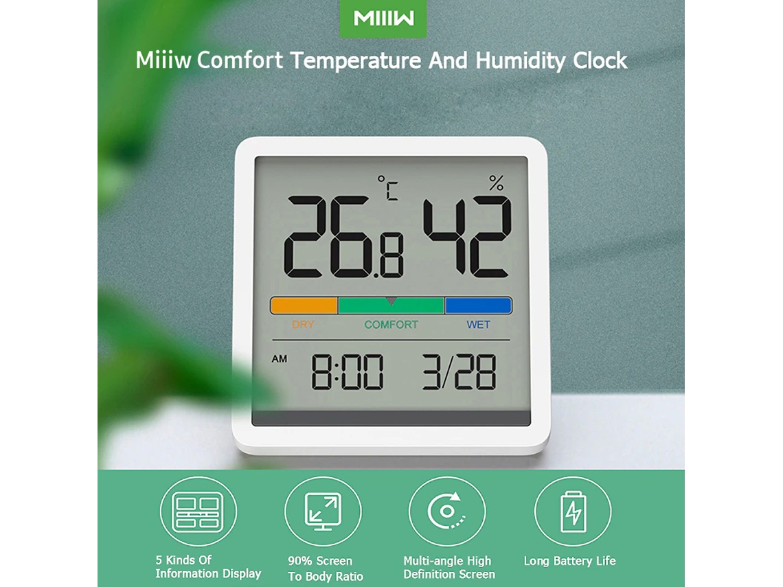 Relógio digital Miiiw com sensor de temperatura e umidade, tela LCD de 3,34 polegadas e alarme inteligente | S/MARCA