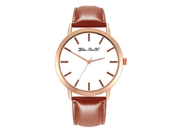 Relógio de Pulso Feminino Analógico com Pulseira Pu de Quartzo Estilo Clássico Café Claro