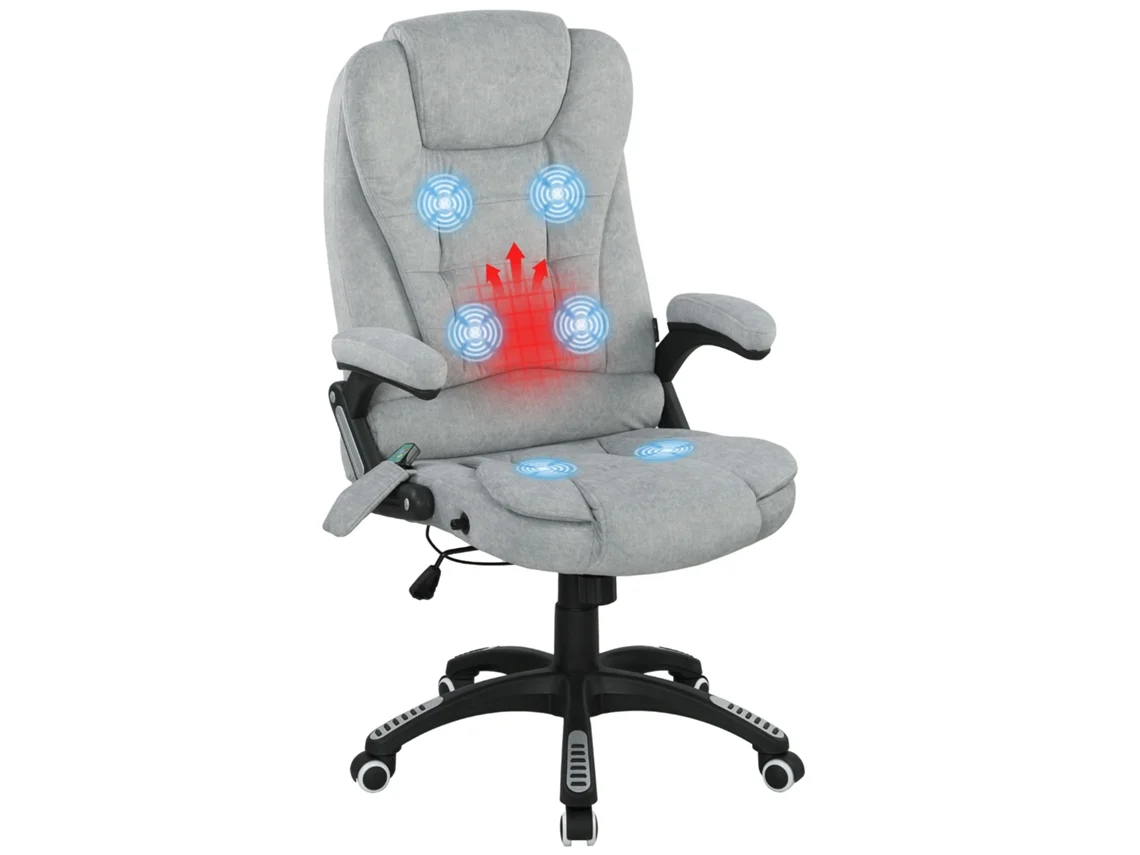 Cadeira de Escritório com 6 Pontos de Massagem, Reclinável até 130°, Aquecimento, 65x71x110 120cm, Cinza ZENCORE SERVICES