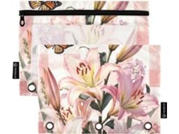 Kit Organizador De Páscoa Com Flor Lírio Rosa, Estojo Transparente Com Janela, Zíper E Ilhós, 3-bolsos Pastas