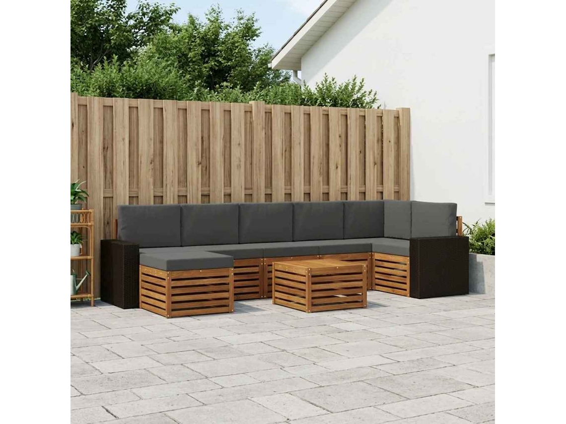 Vidaxl Conjunto De Sofás Para Exterior 8 Unid. Natural E Antracite