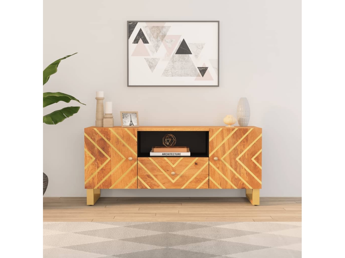 Vidaxl Móvel De Tv 105x33,5x46 Cm Mangueira Maciça Castanho E Preto