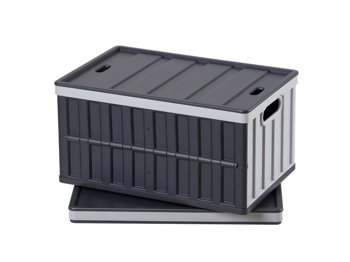 Caixas de Armazenamento Dobráveis Plástico 65 L, 2 Unidades, Recipientes com Alças, Tampa Empilhável, Economiza Espaço, Suporta 38 Kg para Organização
