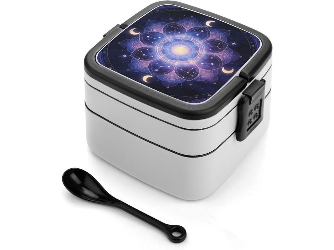 Marmita Bento Mandala Celestial Para Adultos, Lancheira Bento Selada Com Colher, Camada Dupla Resistente, Design Com