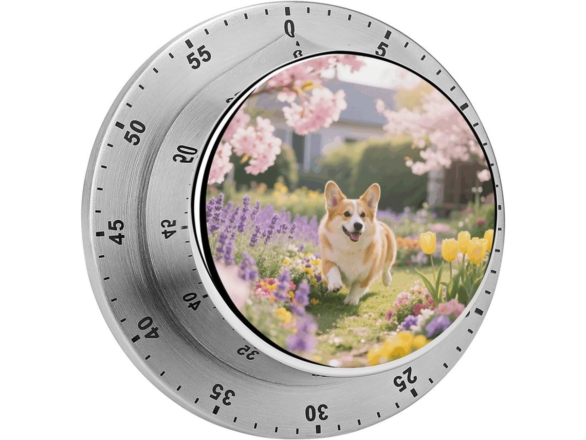 Cronômetro Digital Floral Corgi Em Aço Inoxidável Com Alarme Sonoro