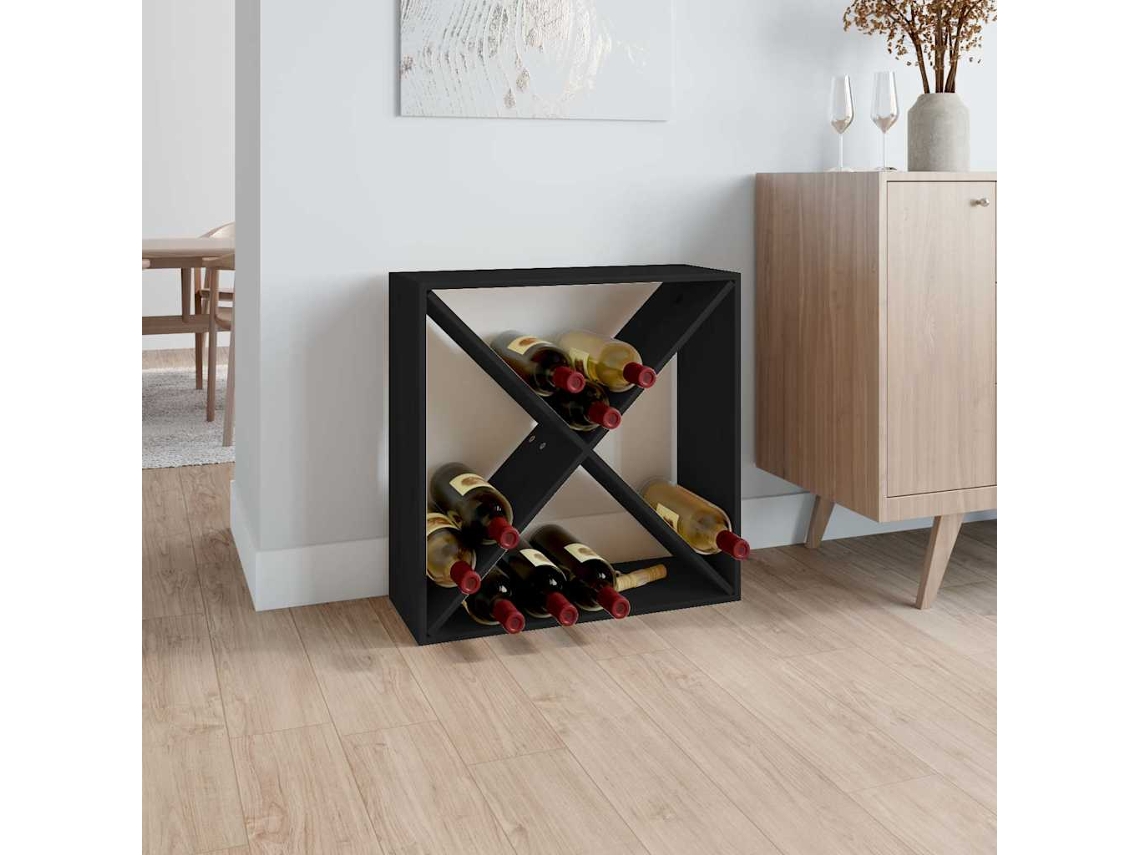 Vidaxl Garrafeira 62x25x62 Cm Madeira De Pinho Maciça Preto