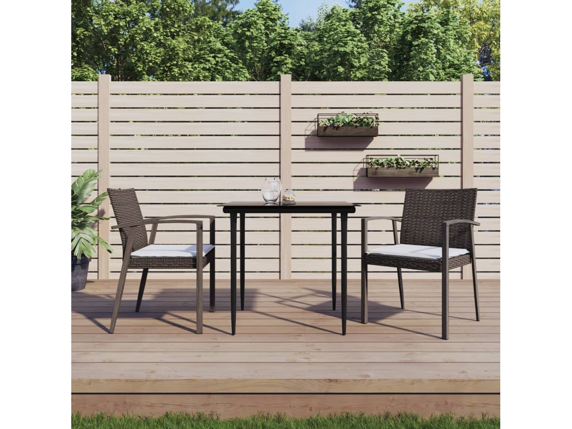 Jogo 3 Peças Jantar P/ Jardim C/ Almofadões Vime Pe E Aço Dkd Home Decor