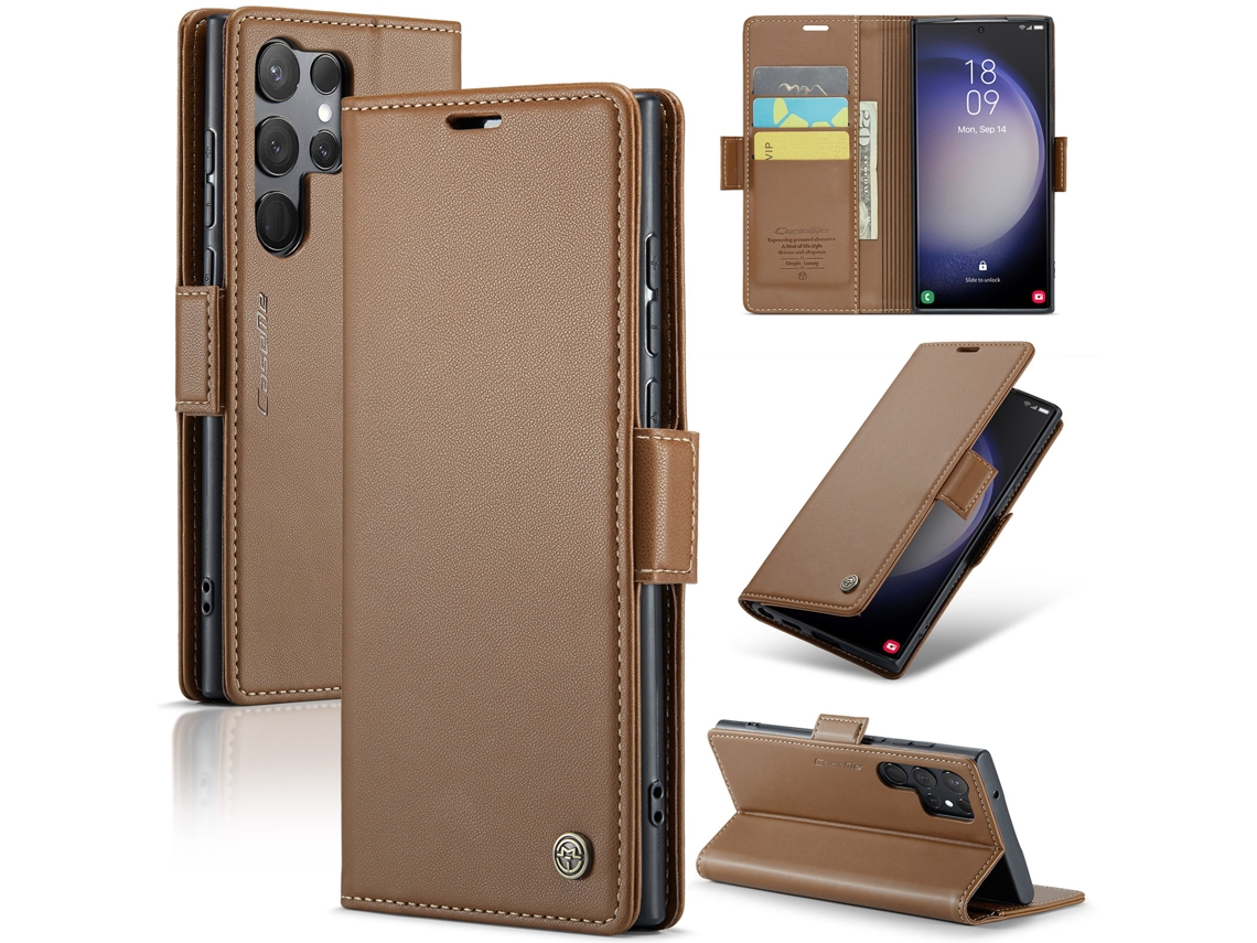Capa Antifurto Para Celular, Capa De Couro Com Compartimento Para Cartão.marrom - Iphone 14 Pro