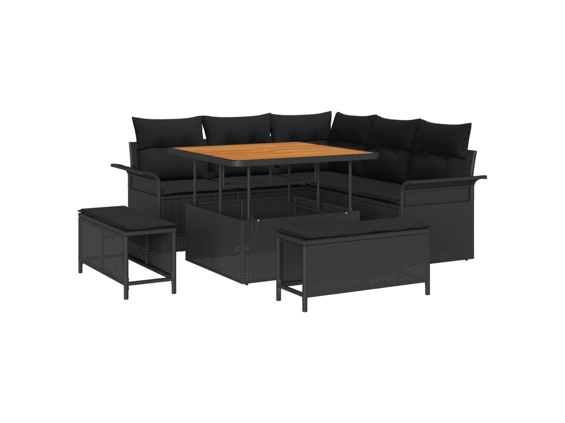 Conjunto 8 Conjunto De Sofá De Jardim Vidaxl Preto Vime Pe (187,5 X 187,5 X 85 Cm)