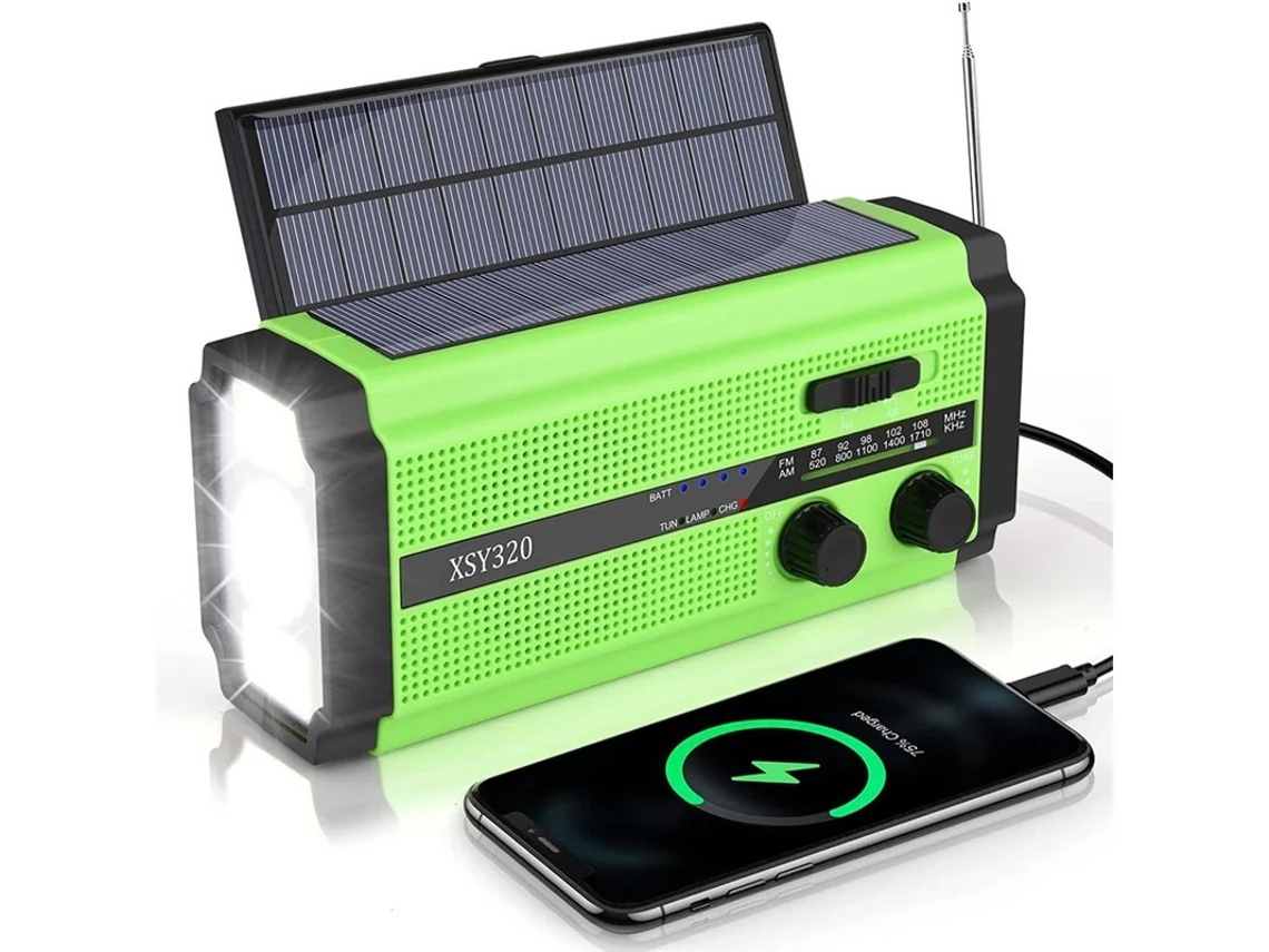 Gerador de rádio solar multifuncional 5000mAh com lanterna BESTVITE (verde)