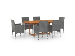 7 Pcs Conjunto de Jantar para Jardim Vime Pe Cinzento MAISON EXCLUSIVE