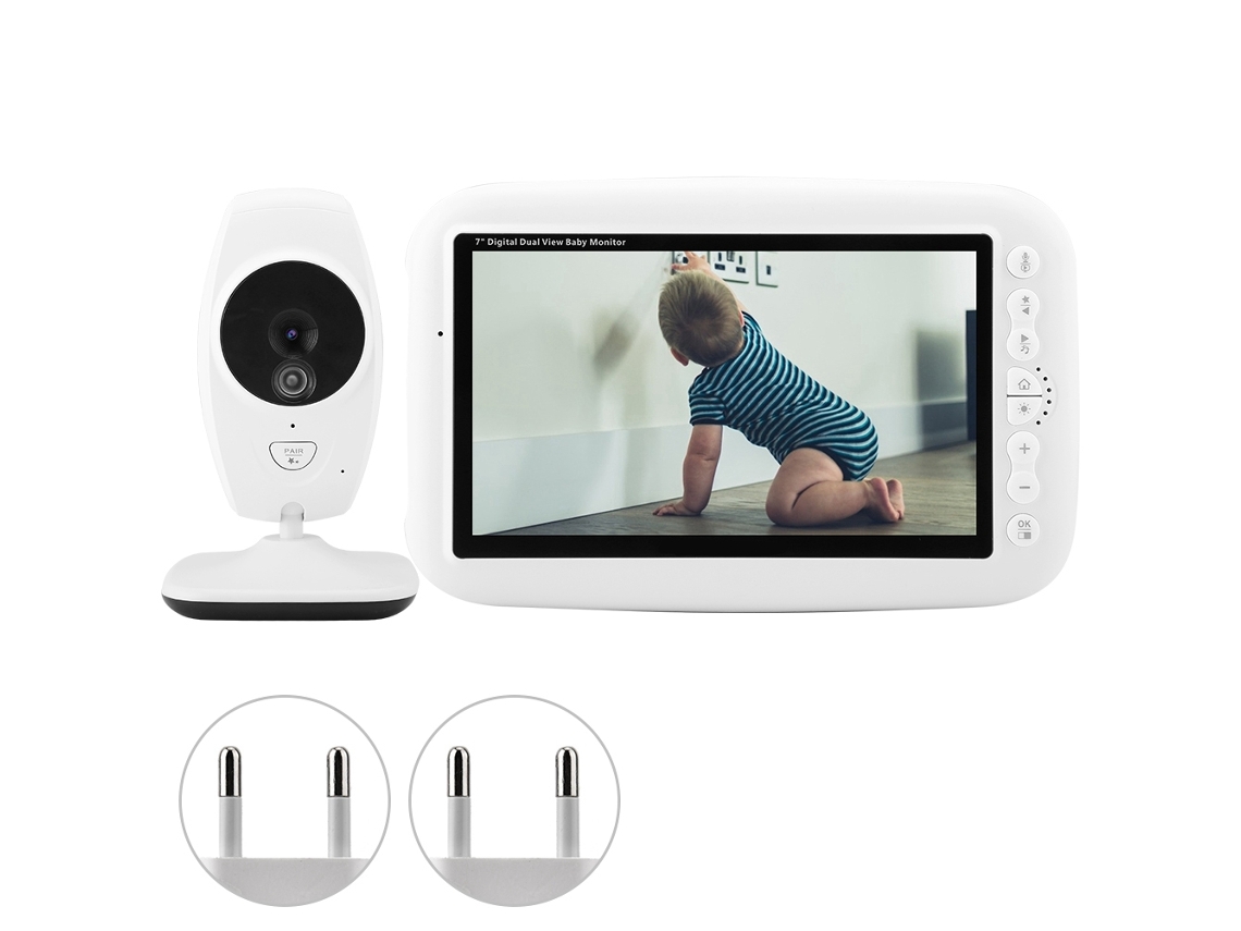 Monitor De Bebê Sem Fio De 7 Polegadas, 720p, Visão Noturna Infravermelha, Intercomunicação Bidirecional (bateria Embutida, Padrão Ue)