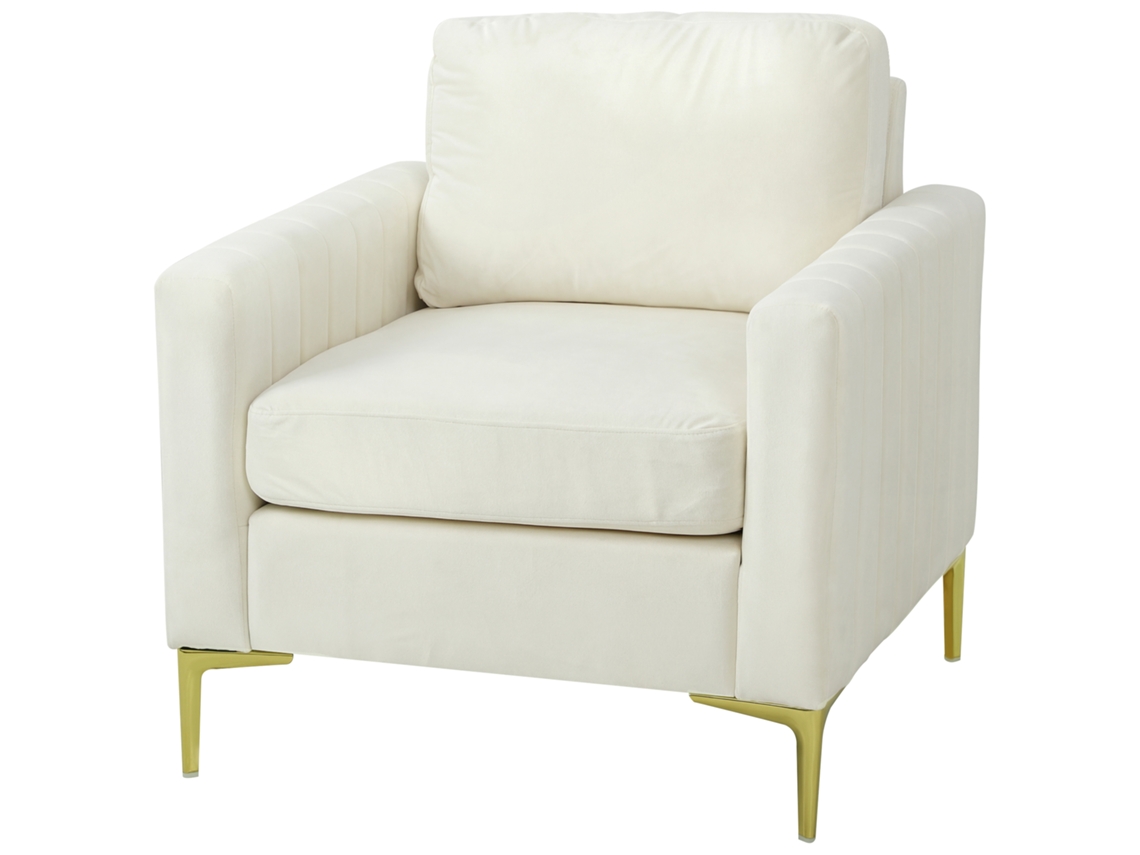 Poltrona Estofada Creme com veludo Grosso, Apoios Largos, Assento 81x77x81cm | S/MARCA