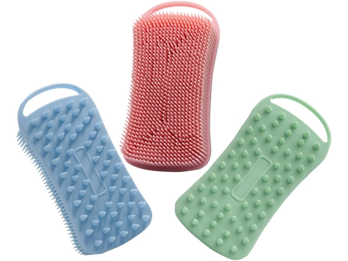 Conjunto De 3 Escovas Banho Quadradas Silicone Dupla Face Para Mulheres, Esfoliação E Limpeza Suaves, Adequadas Para
