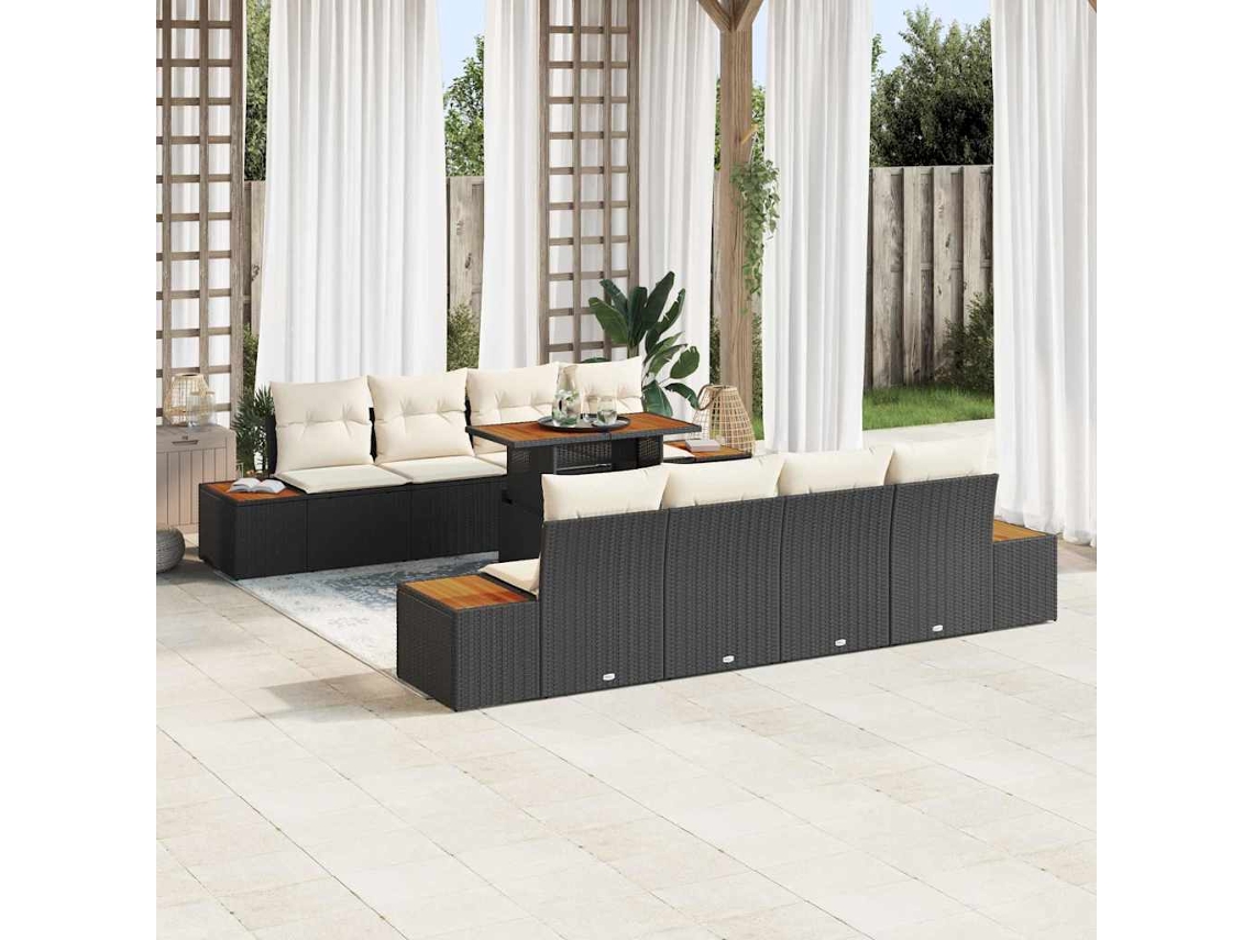 Vidaxl Conjunto De Sofá De Jardim 9 Unid. Preto Rattan Sintético
