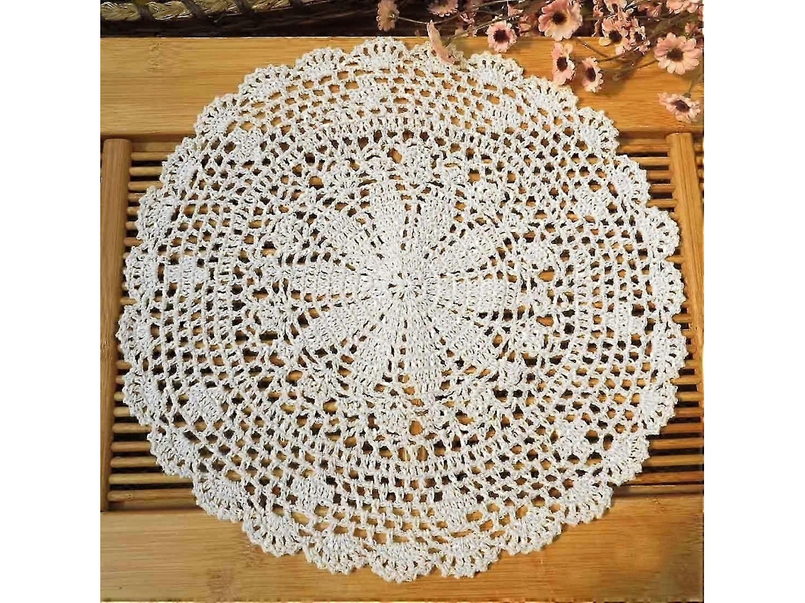 Lurelia Toalha De Mesa Redonda Algodão Renda Crochê Branco 13.8 Polegadas 40 Cm Lavável Floral Feito À Mão Reutilizável
