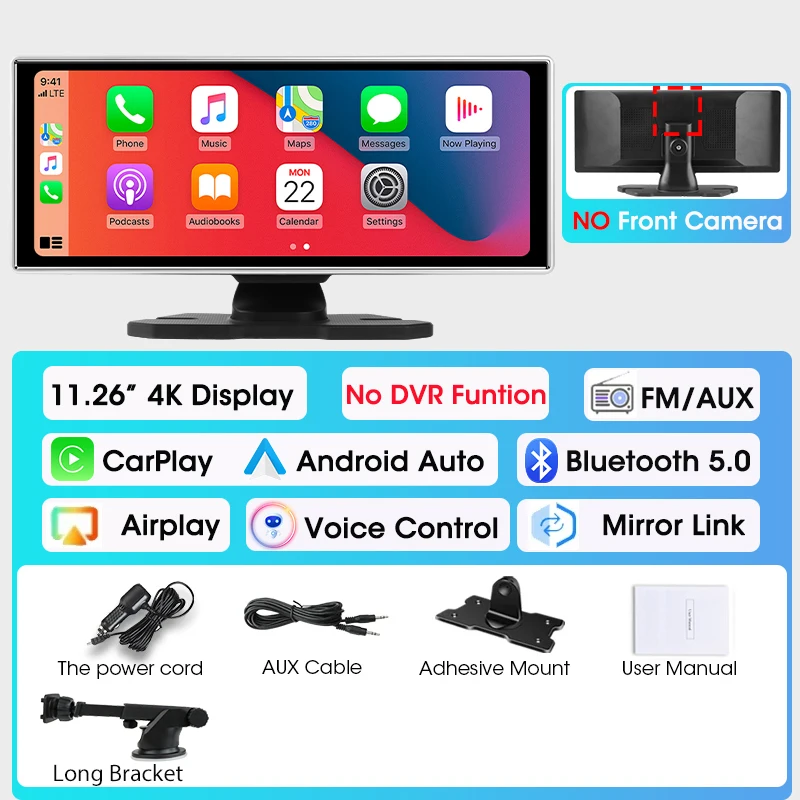 (sem Câmera Frontal) Câmera Veicular De 11,26 Polegadas, Lentes Duplas 4k, Carplay