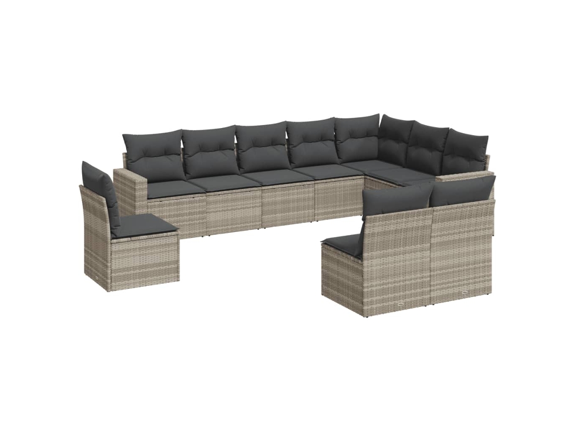 Maison Exclusive - 10 Pcs Conj. Sofás Jardim Com Almofadões Vime Pe Cinzento-claro