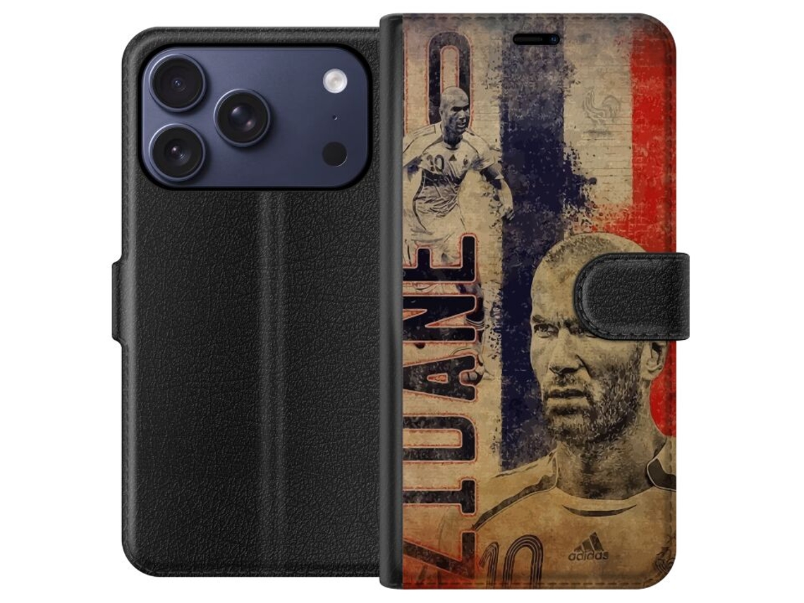 Capa Carteira Compatível Com Apple Iphone 17 Pro Com Imagem Retrô De Zinedine Zidane, Bandeira Francesa E Destaque Para A História Do Futebol Clássico