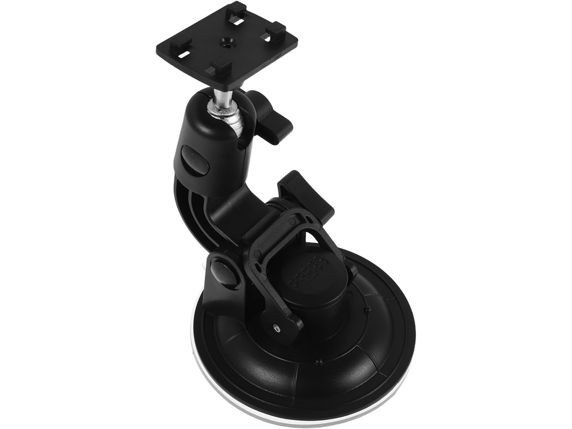 Suporte veicular para celular com ventosa e ângulos ajustáveis, feito de ABS.