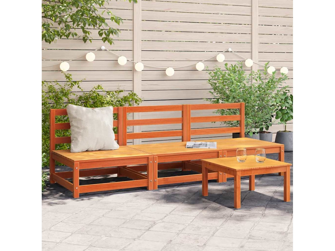 Vidaxl Sofás Sem Braços Para Jardim 3 Pcs Pinho Maciço Castanho-mel
