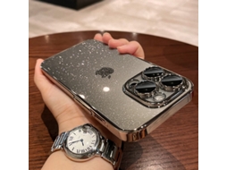 Capa Protetora Transparente Com Glitter Em Estrelas Na Cor Cinza Titânio Para Iphone 17 Pro, Acabamento Eletrodepositado E Glitter Em Formato De Estre