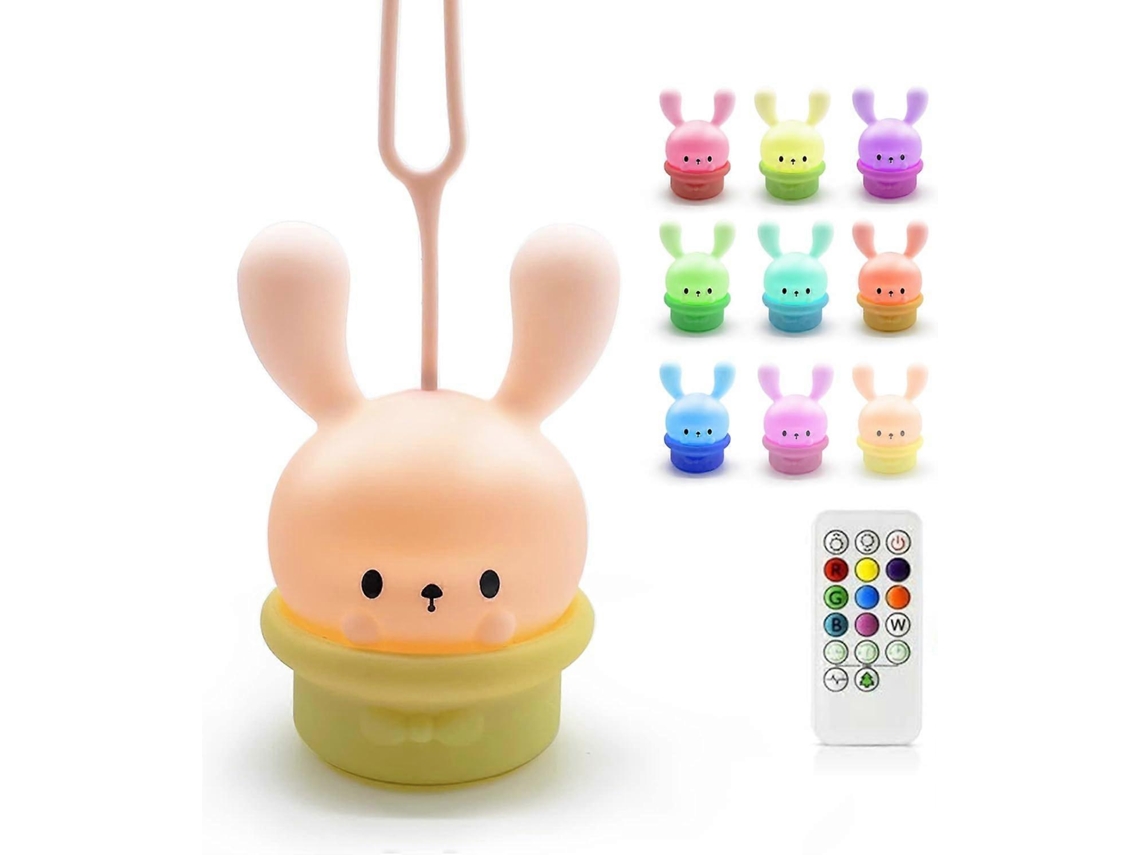 Rebe luz Noturna de Coelho de Silicone com Sensor Táctil, Portátil e Recarregável Via Usb para Crianças