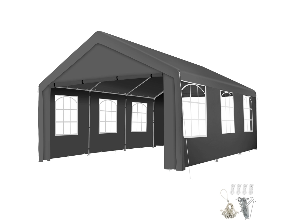 Pavilhão Jasko Tectake Aço Galvanizado 600 X 400 X 310 Cm 4 Painéis Laterais, Impermeável, Proteção Uv 50+, Cinzento