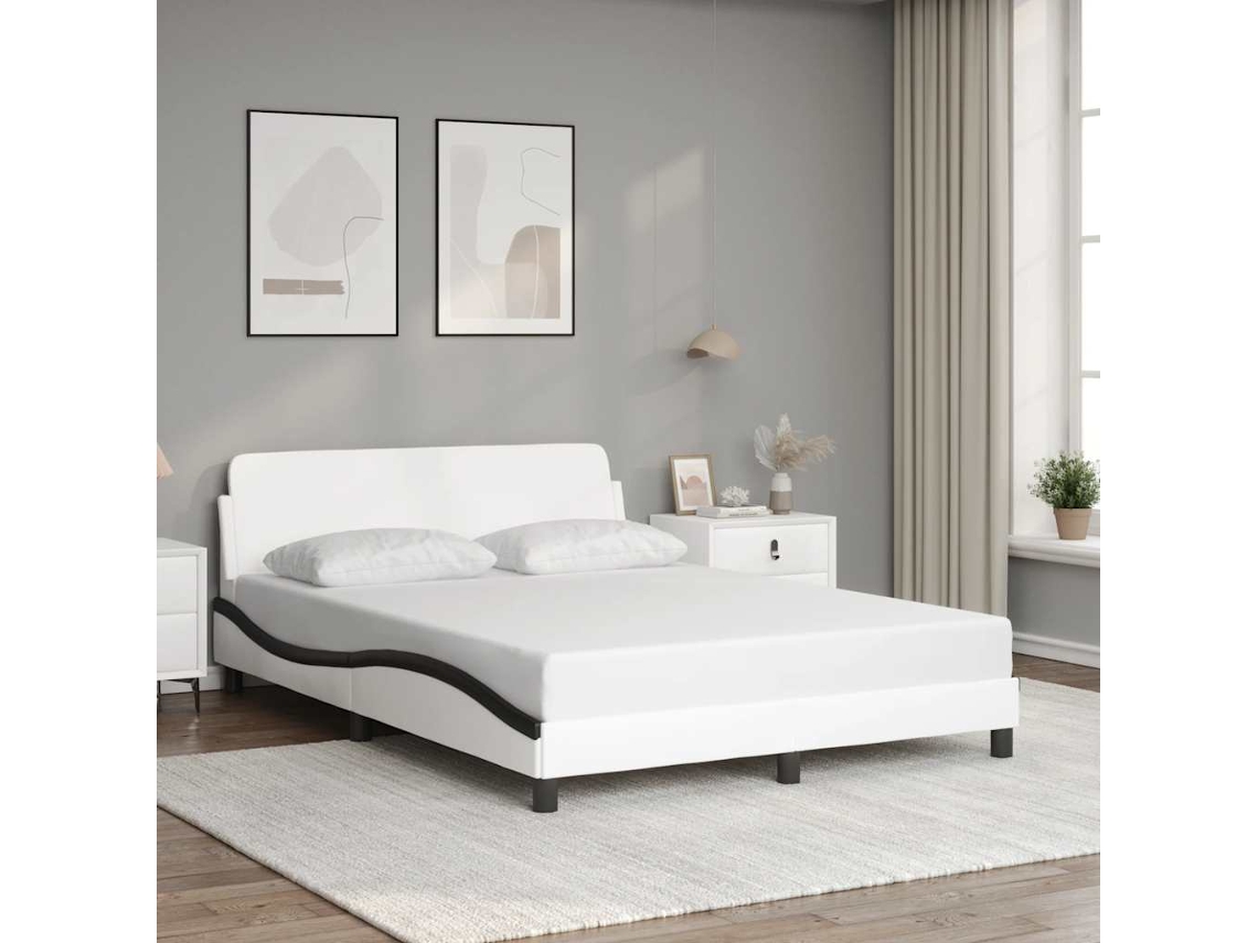 Vidaxl Estrutura De Cama Dover 140x200 Couro Artif. Branco/preto