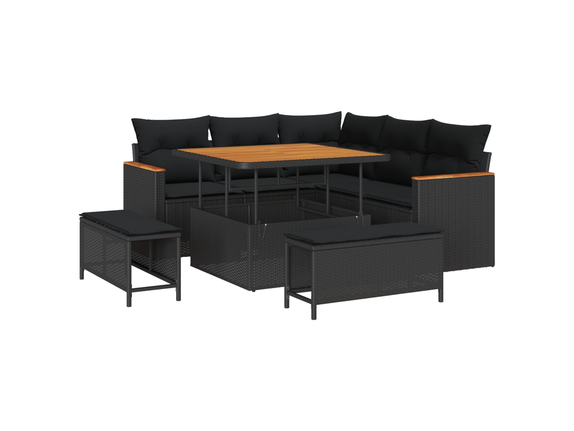 Conjunto 8 Sofá De Jardim Vidaxl Preto Vime Pe (100 X 100 X 71 Cm)