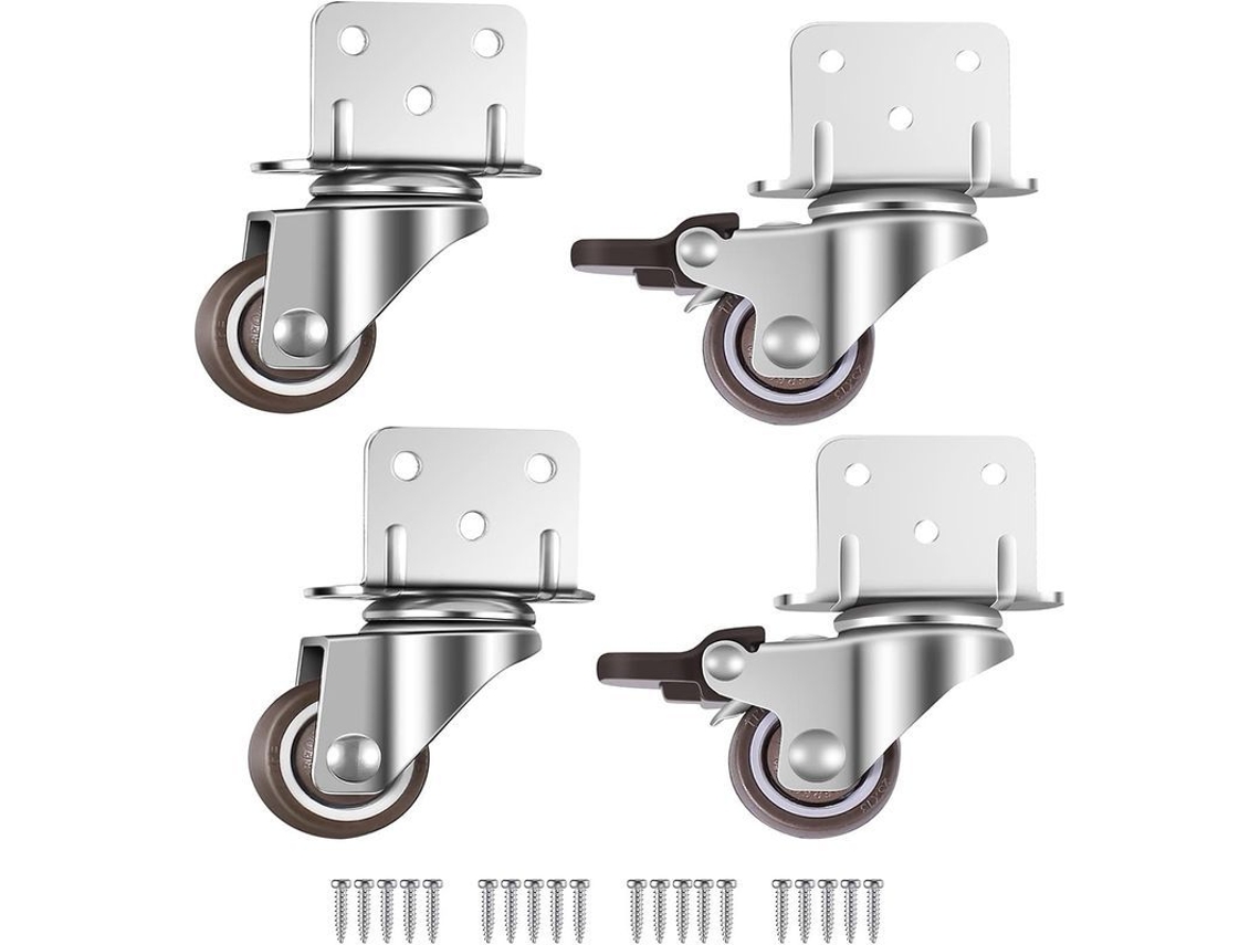 Set De 4 Rodas Giratórias Para Móveis Pequenos 25mm Com Freio, Placa L, Carga 40kg