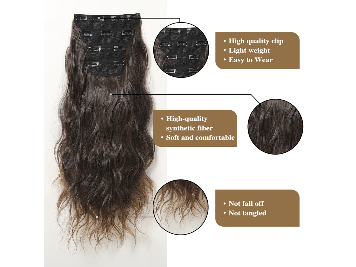4 Pcs Extensión De Pelo Rizado De 22 Pulgadas Con Clips Para Uso Diario