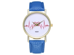 Relógio de Pulso Feminino de Couro Pu com Dial Redondo e Movimento de Quartzo (azul)