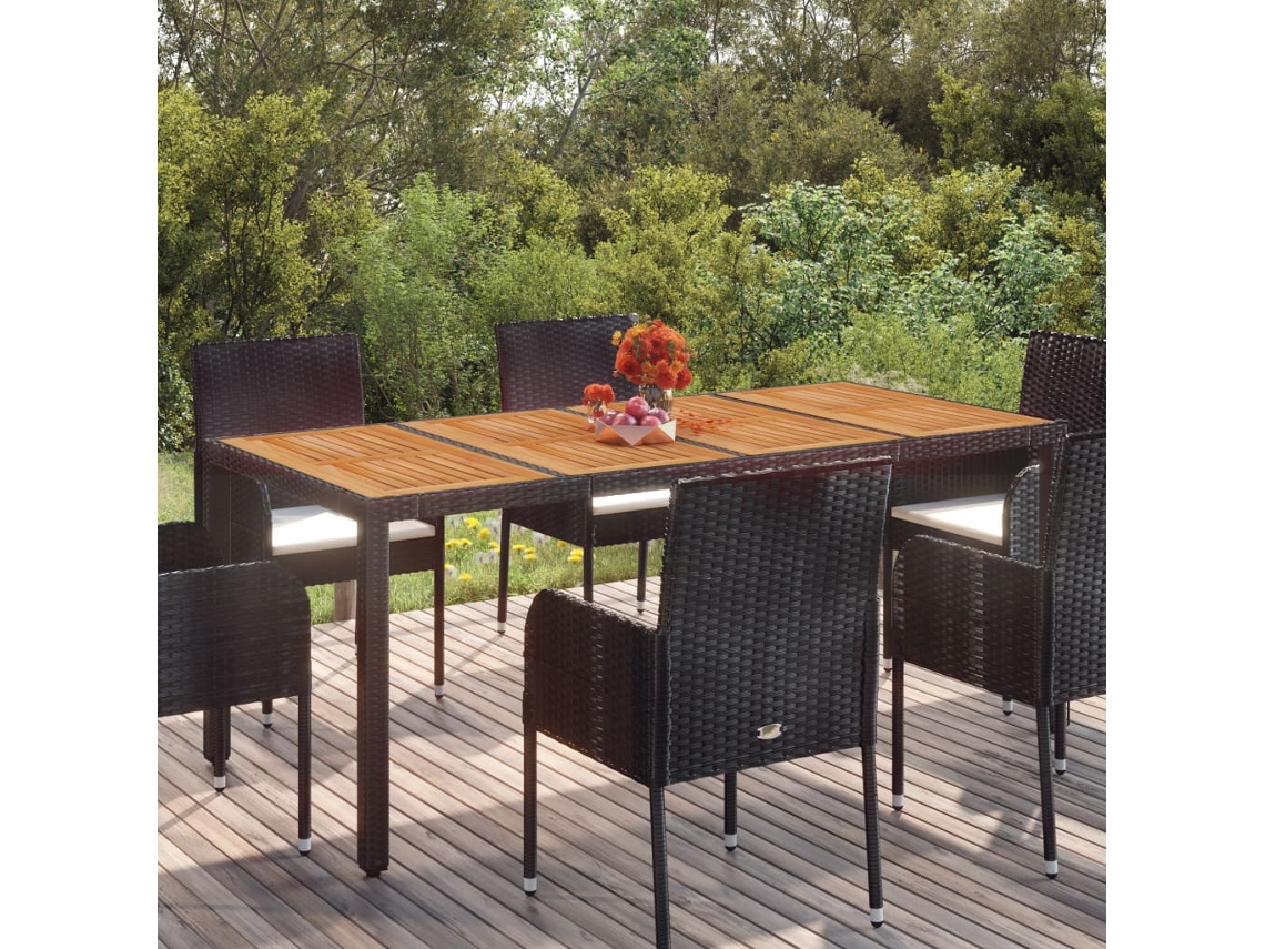Vidaxl Mesa De Jardim Com Tampo De Madeira 190x90x75 Cm Vime Pe Preto