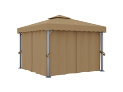 Vidaxl Gazebo Com Cortina 3x3 M Alumínio Cinzento-acastanhado