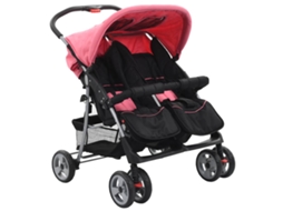 Vidaxl Carrinho De Bebé Para Gémeos Aço Cor-de-rosa E Preto