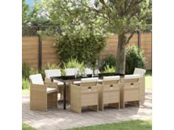 Vidaxl Conjunto de Jantar para Jardim com Almofada 9 Pcs Bege Vime Pe