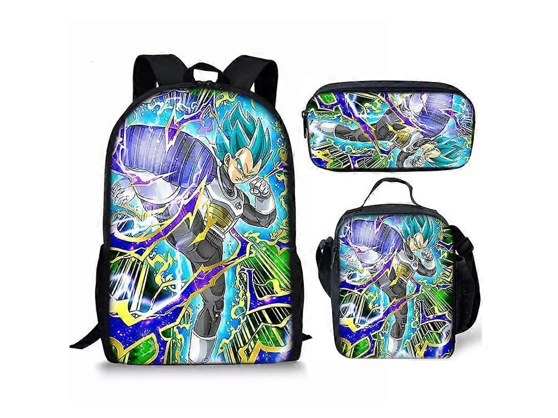 Conjunto de 3 peças com estampa de Dragon Ball: mochila, lancheira, estojo e mochila, presente para crianças (Aquaforge 2023)