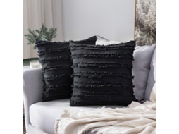 2 Capas de Almofada Decorativa Boho Linen Listrada, 45x45cm, Preto, para Sofá, Sala de Estar, Quarto