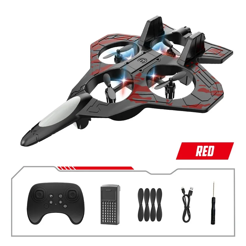 Avião Acrobático Controlado Remotamente com Luzes, Parada de Emergência, Decolagem com um Botão, um Presente para Crianças. MDUG (vermelho)