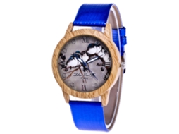 Relógio masculino casual de quartzo com mostrador redondo e pulseira de couro PU azul.