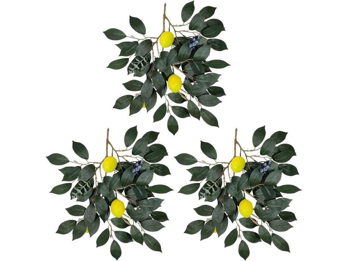 Conjunto De 3 Ramos De Limão Artificial De Plástico 41 Cm - Decoração Para Casa, Jardim, Festa, Casamento E Escritório