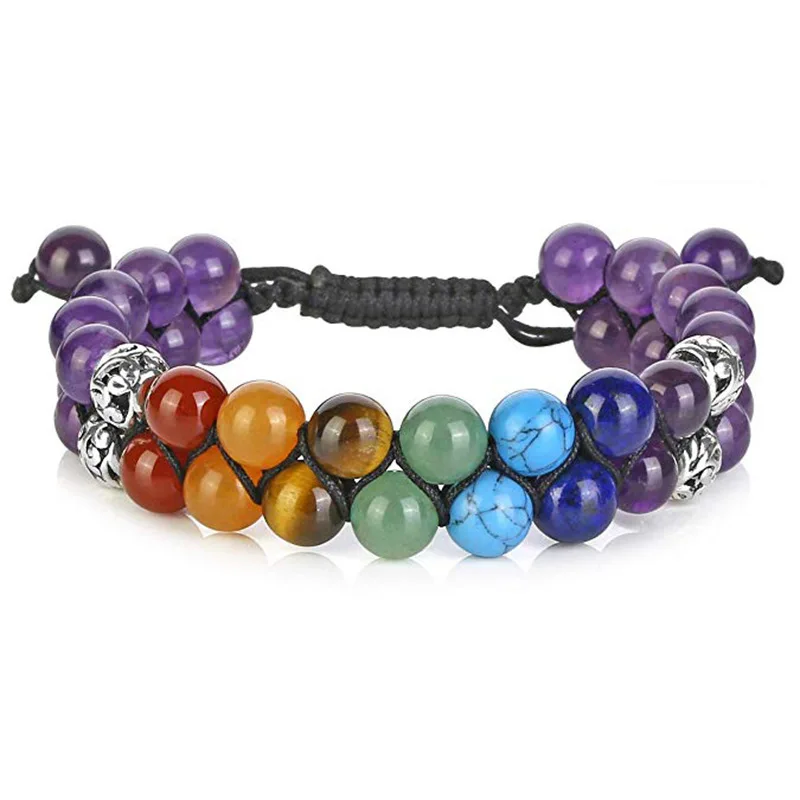 Pulseira Árvore Da Vida Trançada Com Pedras Dos Chakras De 4 Mm, Joia Artesanal Para Casais.