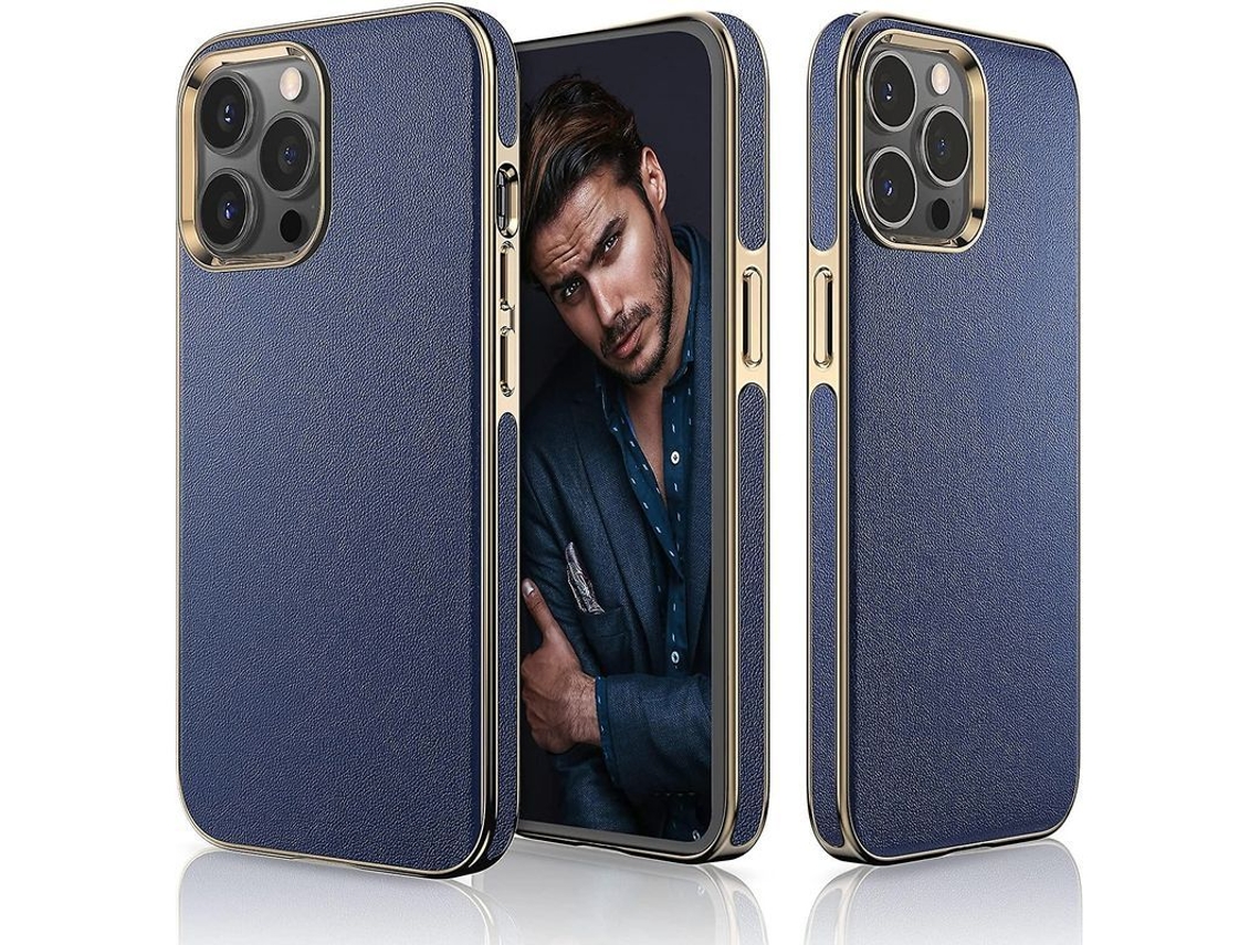 2026 capa para Iphone 13 Pro Max, Slim Clássica de Couro para Homens (azul Marinho)