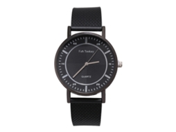Relógio masculino de quartzo com pulseira de malha e mostrador redondo casual (preto)