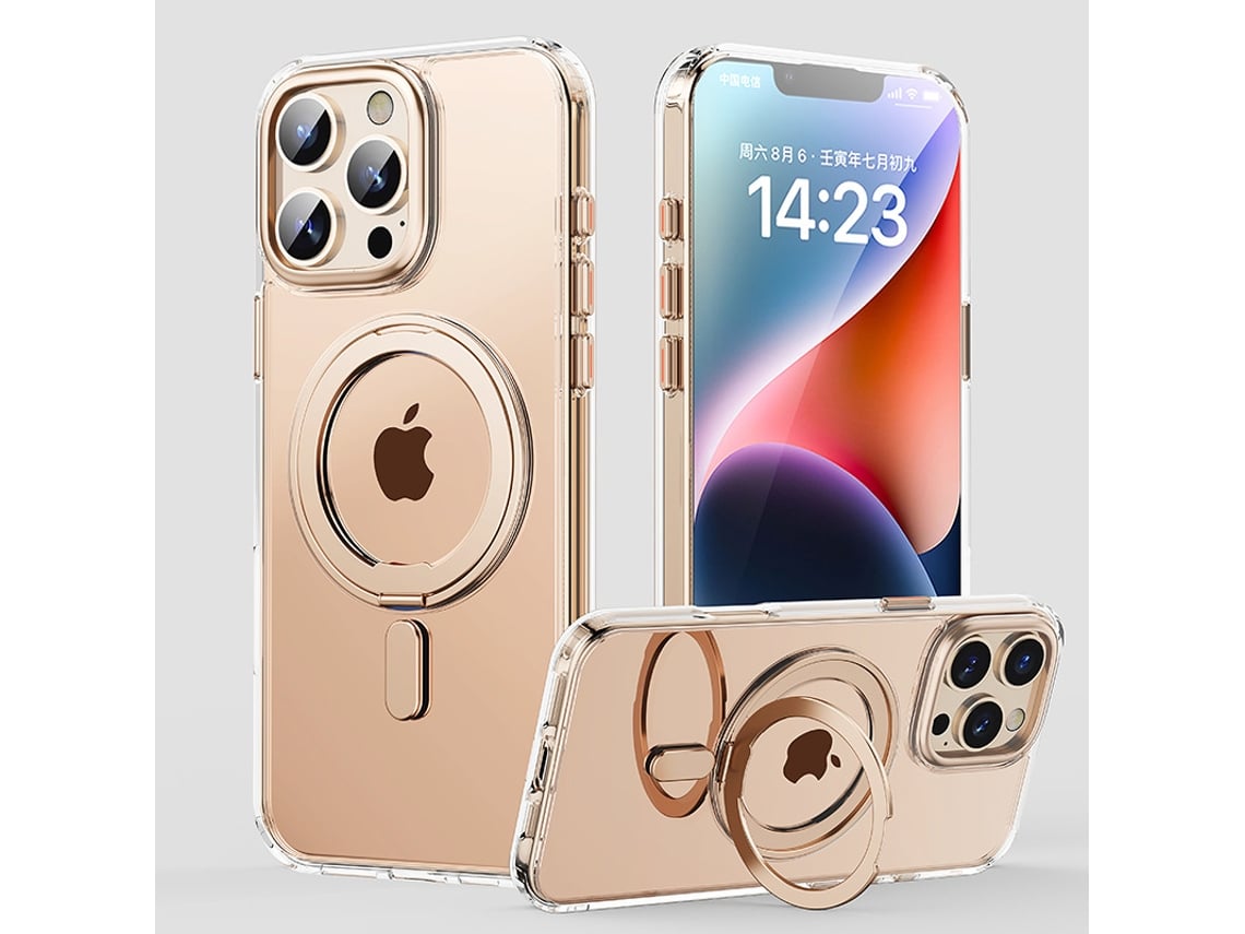 Capa Iphone 14 Pro Max Com Suporte Magnético Invisível (magsafe) Ultra Fina Antichoque Translúcida - Transparente Bronze