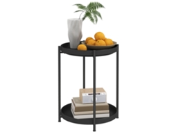 Mesa Lateral Redonda com Prateleira,mesa de Café de 2 Níveis para Sala,quarto,espaços Pequenos,metal Preto BTFORUS