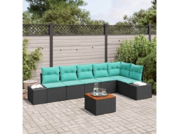 Vidaxl Conjunto De Sofá De Jardim 7 Unid. Preto Vime Pe