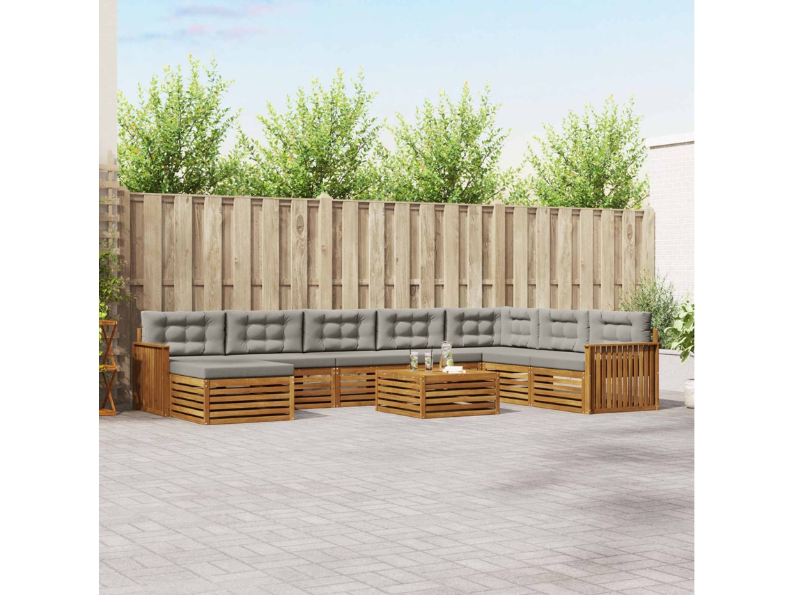 Vidaxl Conjunto De Sofás Para Exterior 9 Unid. Cinza Natural E Claro